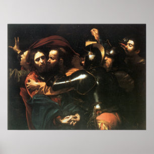 Vintage Holy Jesus christ, Judas kiss, painting Poster