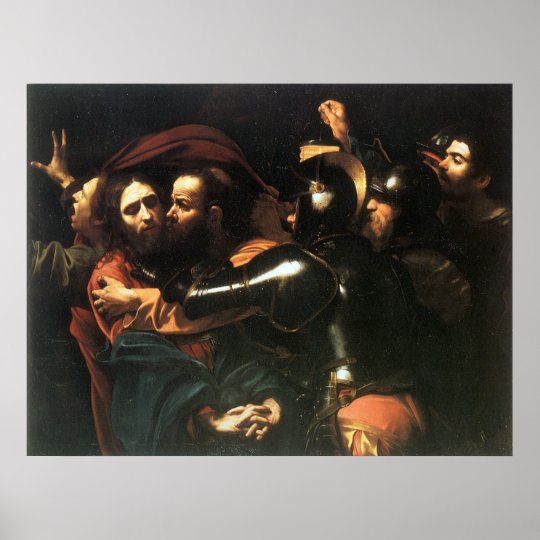 Vintage Holy Jesus christ, Judas kiss, painting Poster