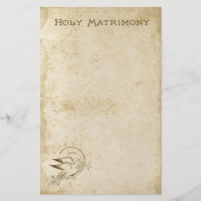 Vintage Holy Matrimony with Doves Stationery Paper (Front)