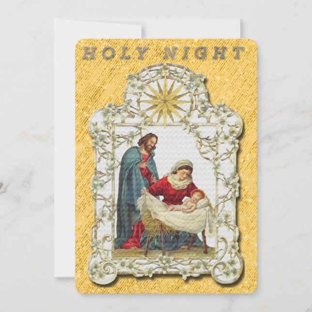 Vintage Holy Night Nativity Christmas Flat Card (Front)