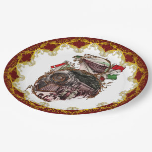 Vintage Home for Christmas on the Train Paper Plate