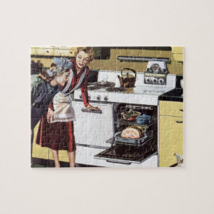 Vintage Home Interior, Mum in the Kitchen Cooking Jigsaw Puzzle