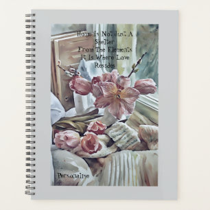 Vintage Home Pink Flowers Love Quote Grey Journal  Planner