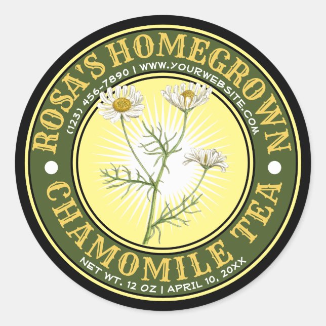 Vintage Homegrown Chamomile Tea Label Template (Front)