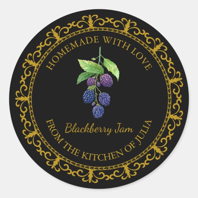 Vintage Homemade Blackberry Jam Label l Black (Front)