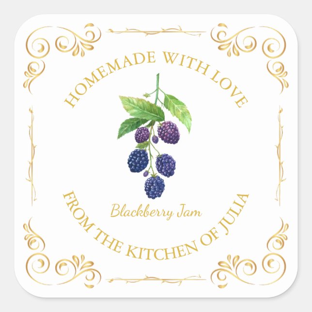 Vintage Homemade Blackberry Jam Square Label (Front)