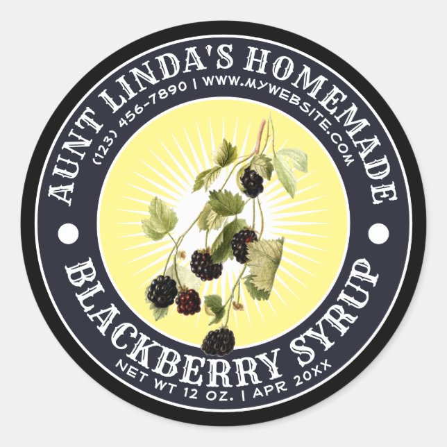 Vintage Homemade Blackberry Syrup Label Template (Front)