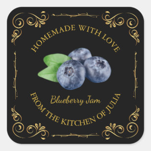 Vintage Homemade Blueberry Jam Square Label