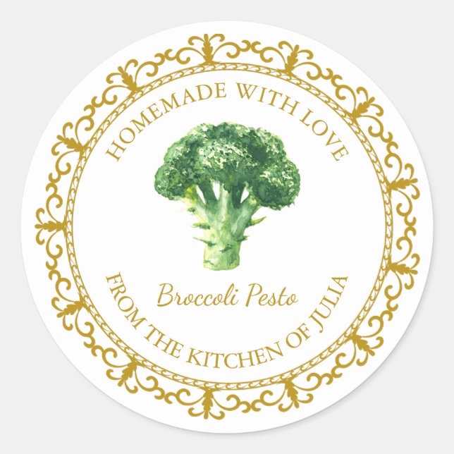 Vintage Homemade Broccoli Pesto Label l White (Front)