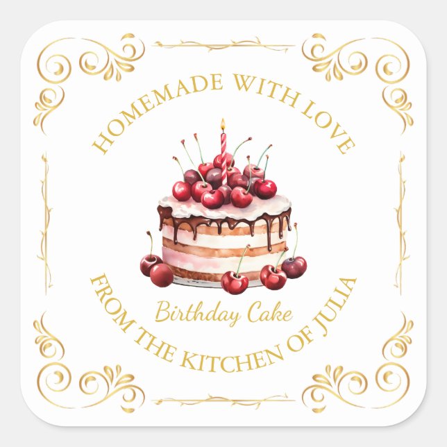 Vintage Homemade Cake Square Label (Front)