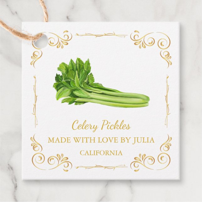 Vintage Homemade Celery Pickle Square Hang Tag (Front)