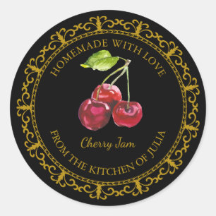 Vintage Homemade Cherry Jam Label l Black