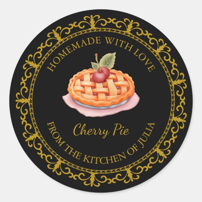 Vintage Homemade Cherry Pie Label l Black (Front)