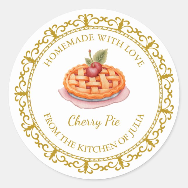 Vintage Homemade Cherry Pie Label l White (Front)
