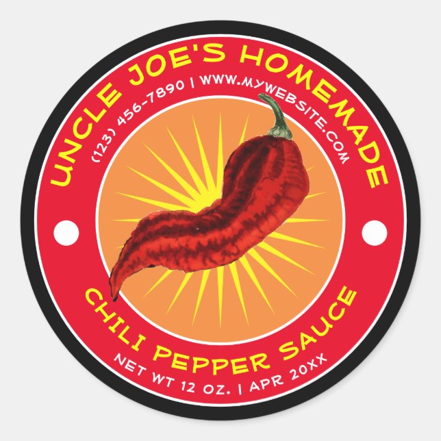 Vintage Homemade Chilli Pepper Sauce Classic Round Sticker (Front)