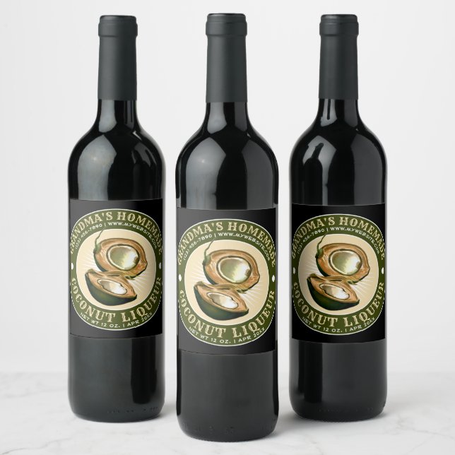 Vintage Homemade Coconut Liqueur Template Wine Label (Bottles)