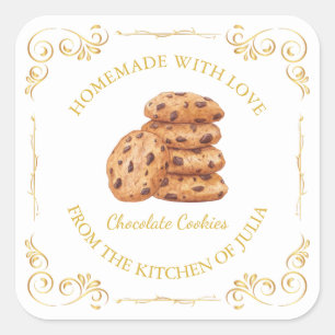Vintage Homemade Cookies Square Label White