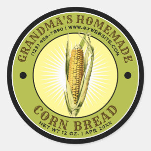 Vintage Homemade Corn Bread Template Classic Round Sticker