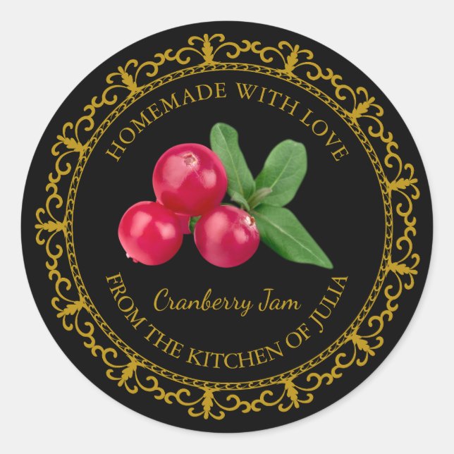Vintage Homemade Cranberry Jam Label l Black (Front)