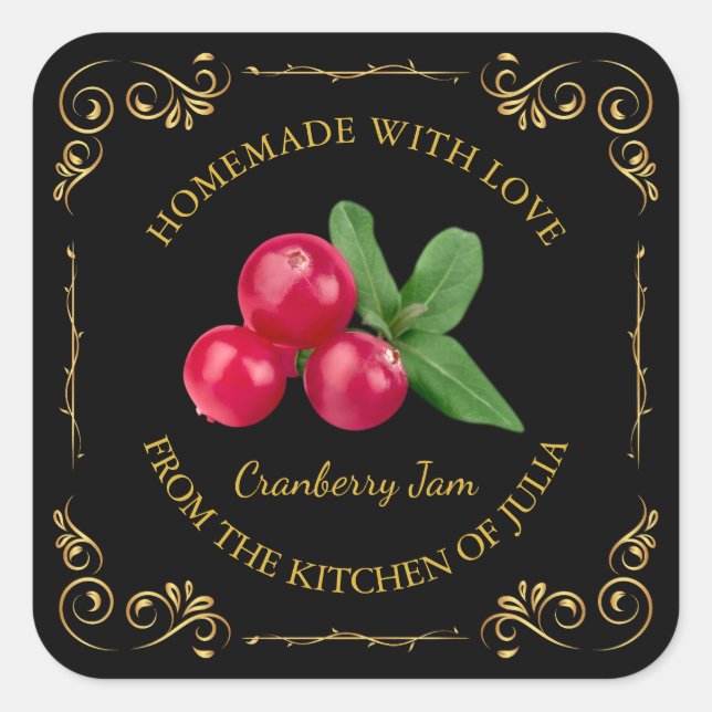 Vintage Homemade Cranberry Jam Square Label (Front)