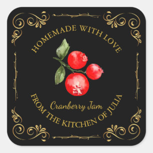Vintage Homemade Cranberry Jam Square Label
