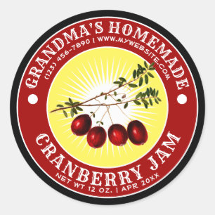 Vintage Homemade Cranberry Jam Template Classic Round Sticker
