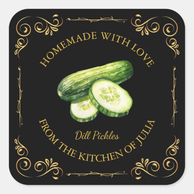 Vintage Homemade Cucumber Dill Pickle Square Label (Front)
