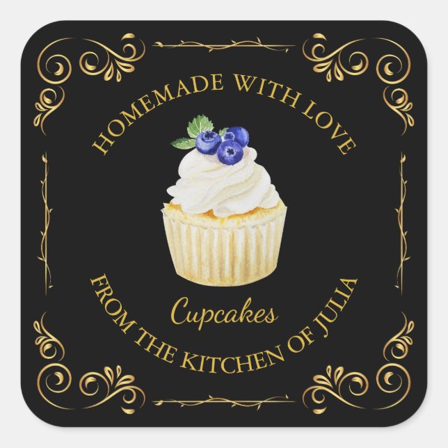 Vintage Homemade Cupcake Square Label (Front)