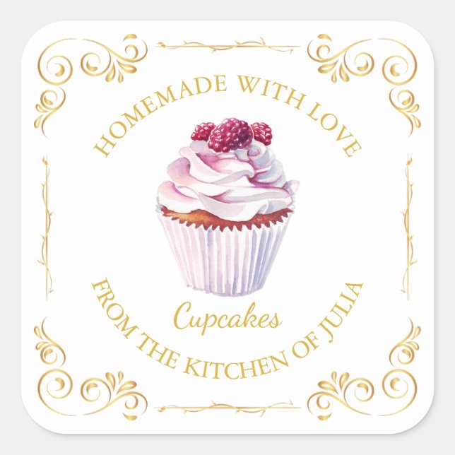 Vintage Homemade Cupcake Square Label (Front)