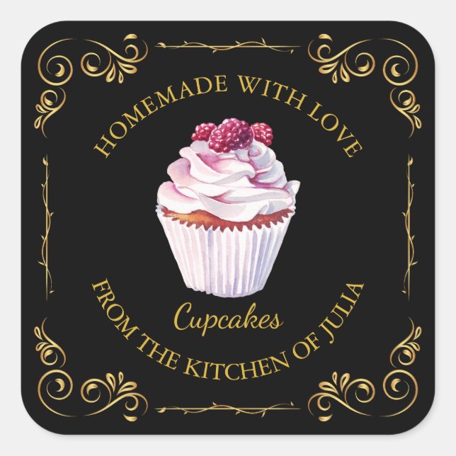 Vintage Homemade Cupcake Square Label (Front)