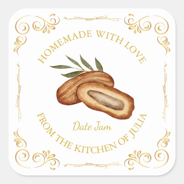 Vintage Homemade Date Jam Square Label (Front)
