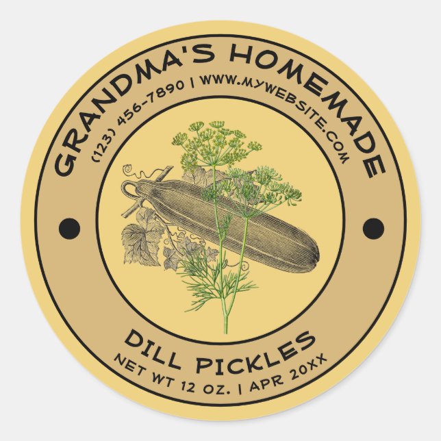 Vintage Homemade Dill Pickles Label Template (Front)