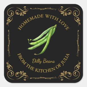 Vintage Homemade Dilly Beans Pickle Square Label