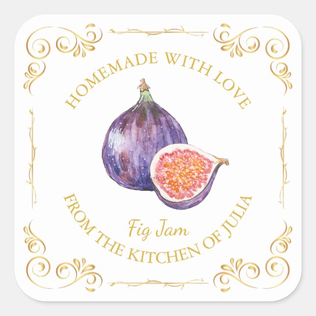 Vintage Homemade Fig Jam Square Label (Front)