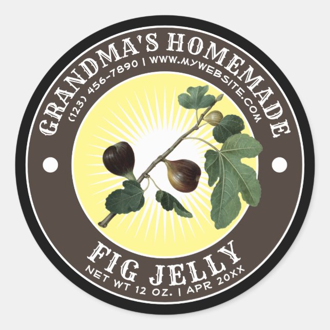 Vintage Homemade Fig Jelly Template Classic Round Sticker (Front)