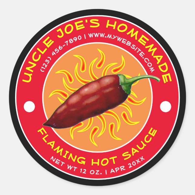 Vintage Homemade Flaming Hot Sauce Label Template (Front)