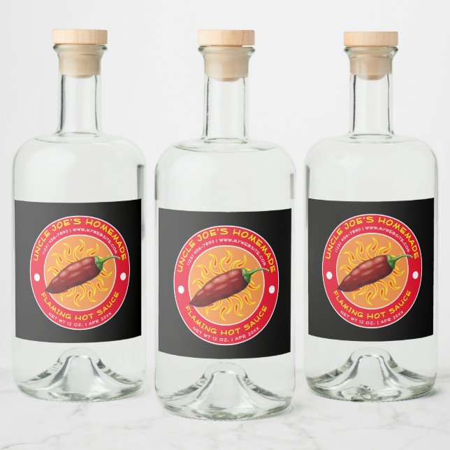 Vintage Homemade Flaming Hot Sauce Label Template (Bottles)