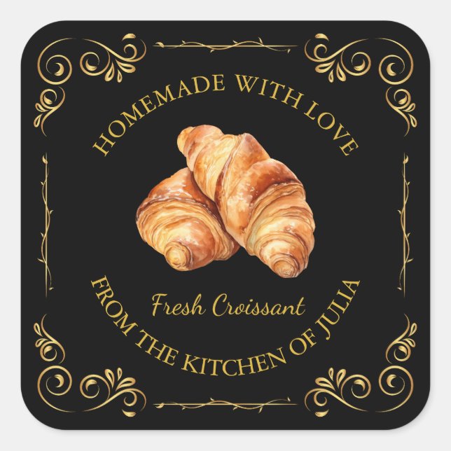 Vintage Homemade Fresh Croissant Square Label (Front)