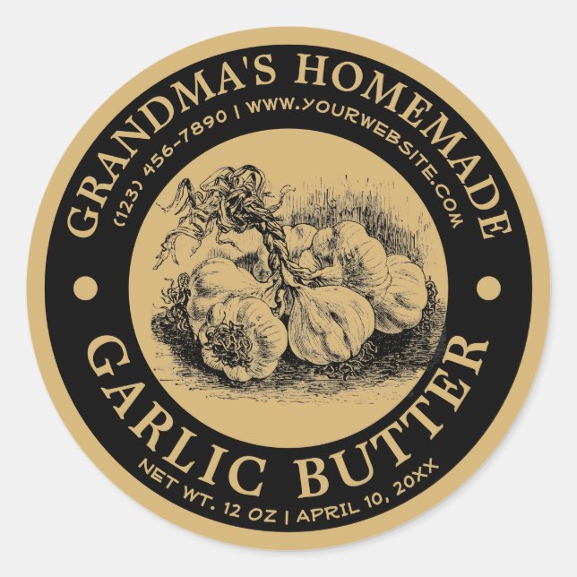 Vintage Homemade Garlic Butter Label Template (Front)