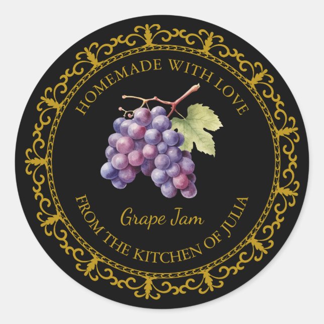 Vintage Homemade Grape Jam Label l Black (Front)