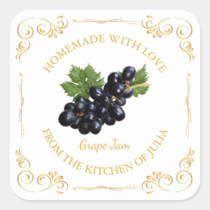 Vintage Homemade Grape Jam Square Label