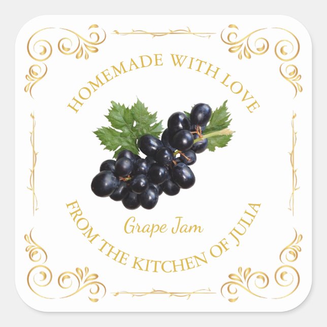 Vintage Homemade Grape Jam Square Label (Front)