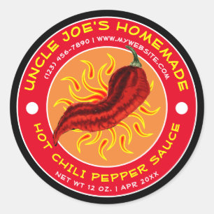 Vintage Homemade Hot Chilli Pepper Sauce Classic Round Sticker