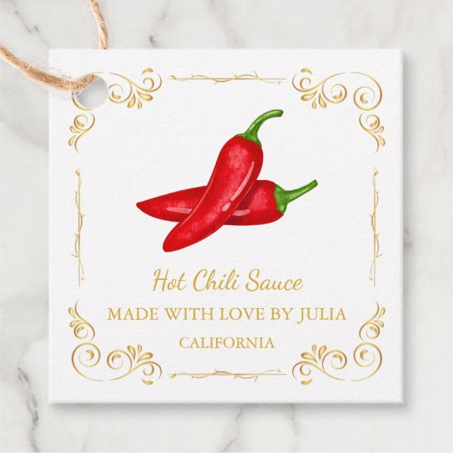 Vintage Homemade Hot Chilli Sauce Square Hang Tag (Front)