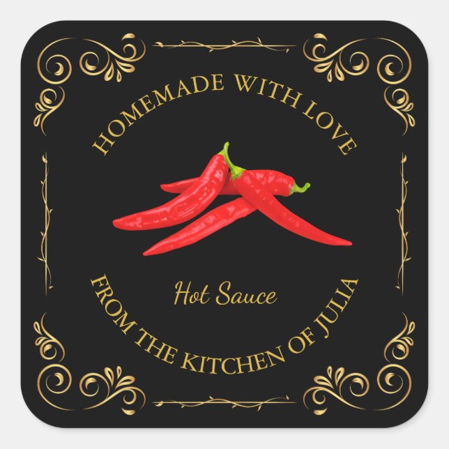 Vintage Homemade Hot Chilli Sauce Square Label (Front)