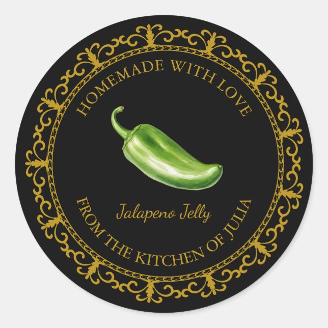 Vintage Homemade Jalapeno Jelly Label l Black (Front)