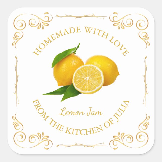 Vintage Homemade Lemon Jam Square Label (Front)