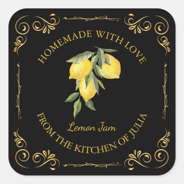 Vintage Homemade Lemon Jam Square Label (Front)