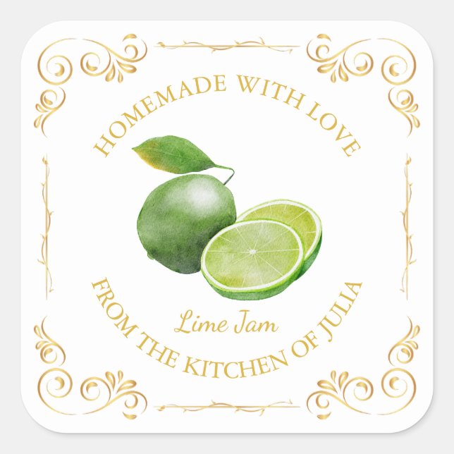 Vintage Homemade Lime Jam Square Label (Front)