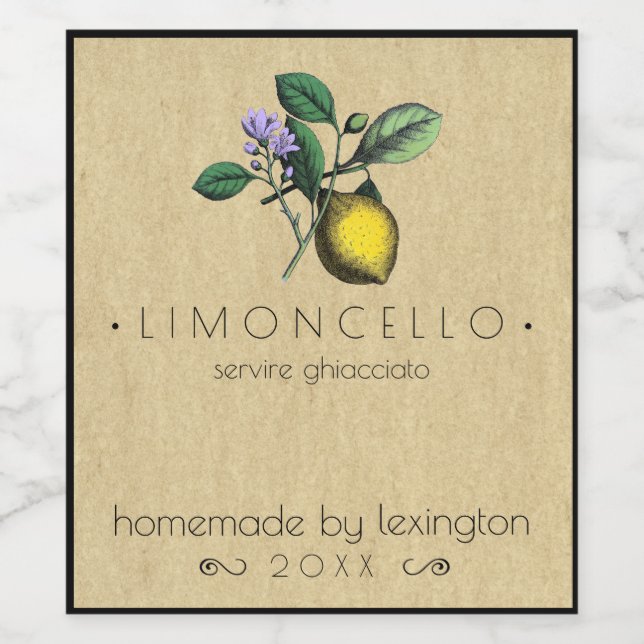 Vintage Homemade Limoncello Bottle Label | (Single Label)